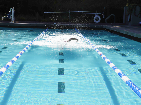 Person swimming laps in pool