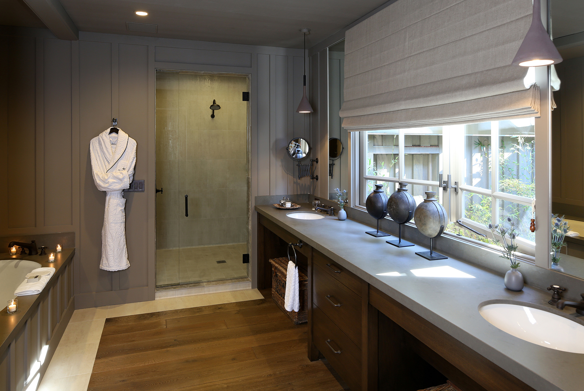 Hill House Bathroom with separate shower, tub and double vanity