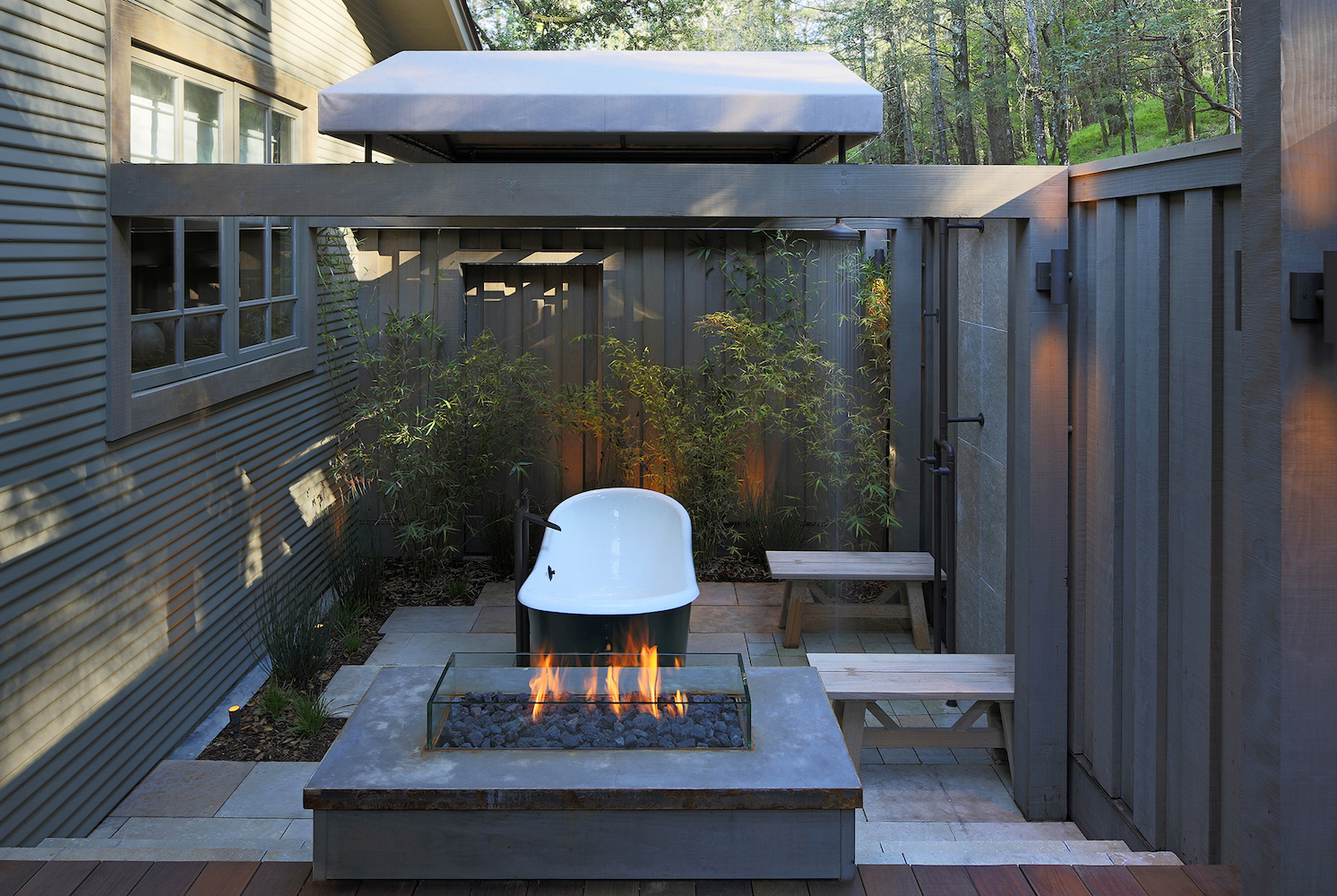 Hill House Outdoor tub, shower and Fire pit