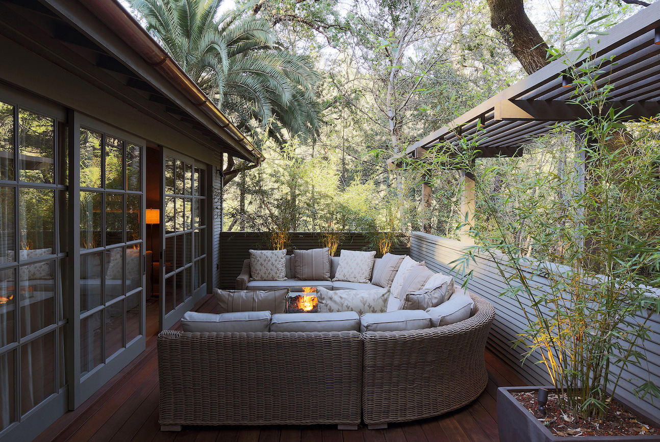 Hill House Outdoor Living area with sitting area and fire pit