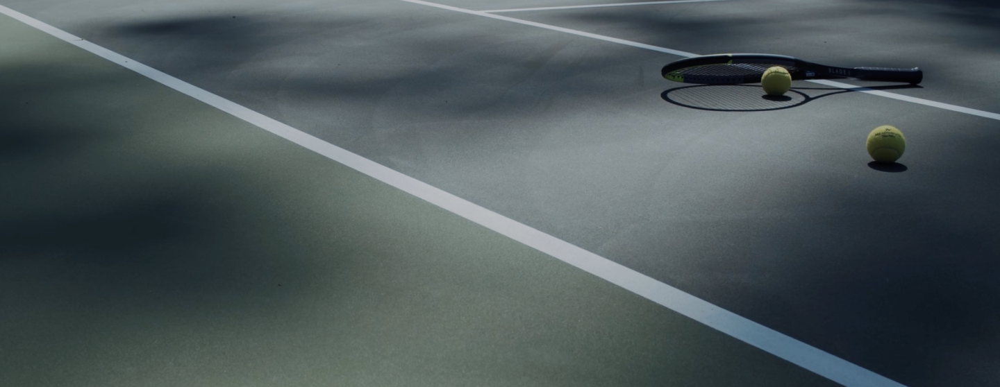 Tennis court and racket