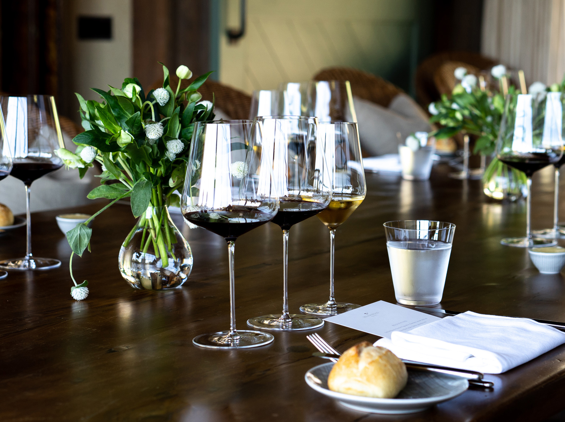 Wine tasting set up on table