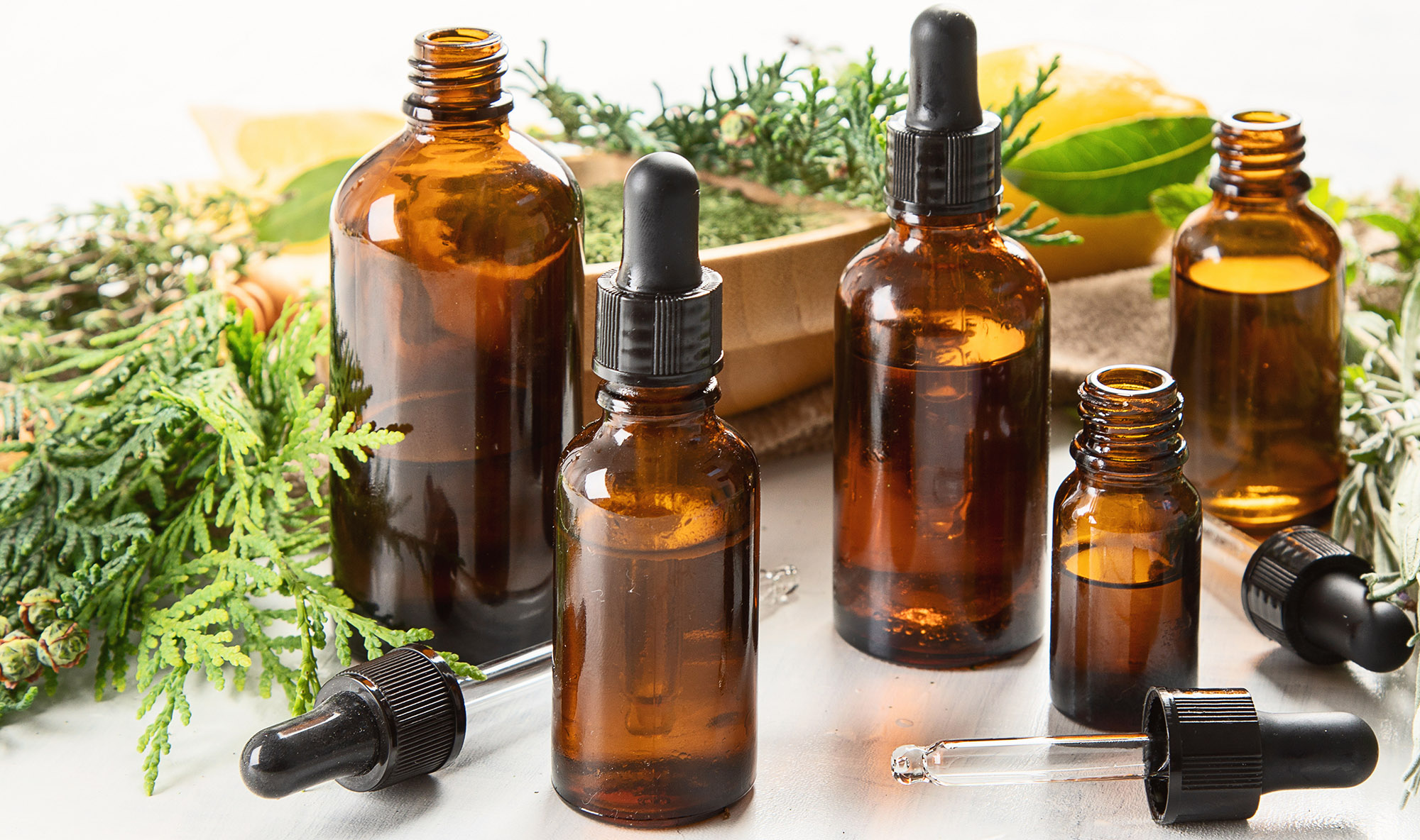 Bottles of essential oils