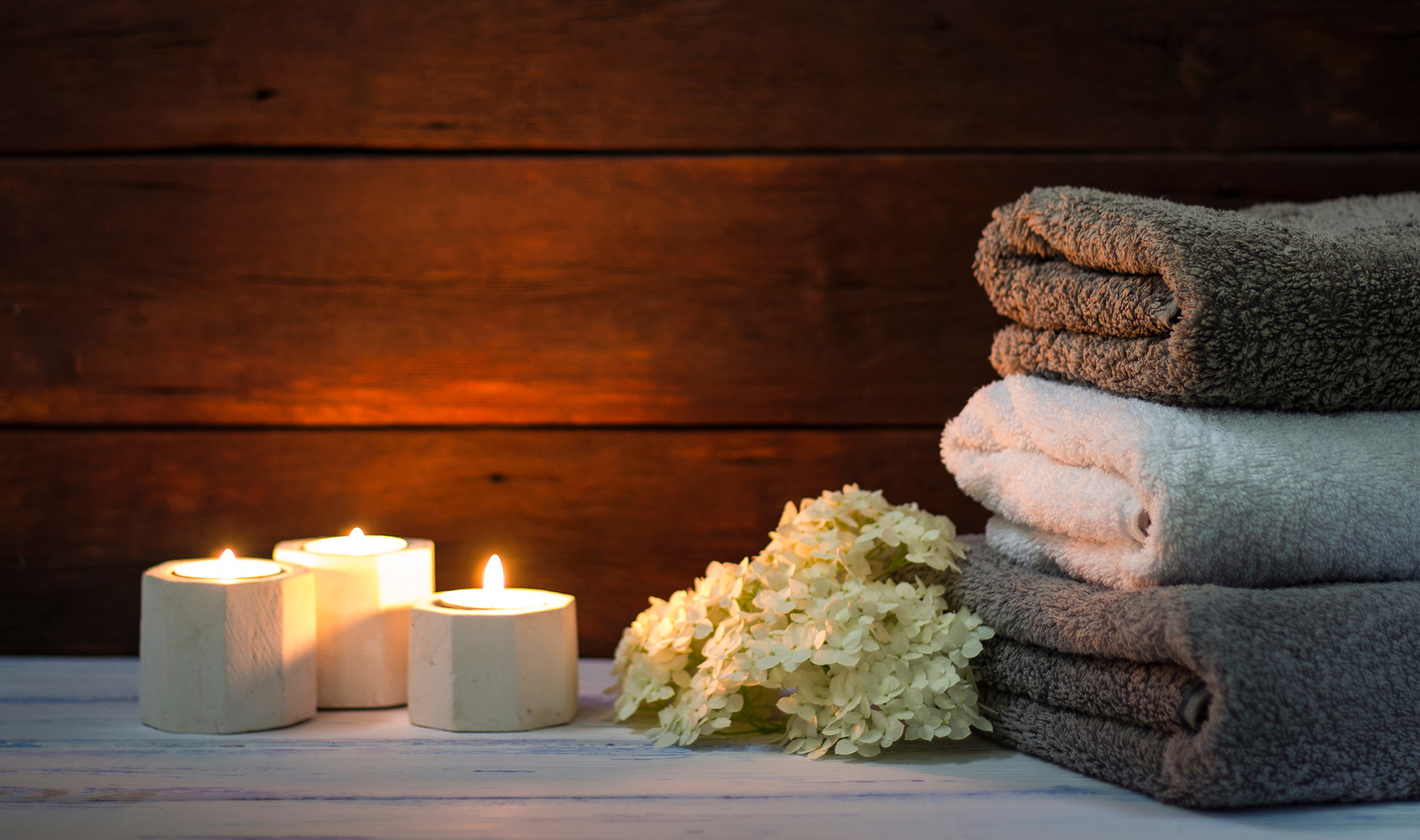 bath towels and candles in the spa
