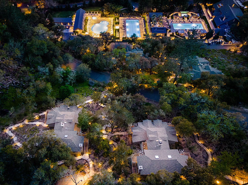 aerial of property at dusk